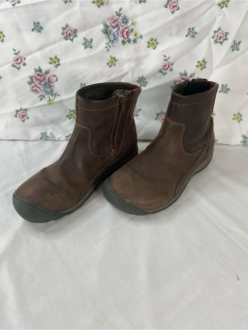 KEEN Presidio II Waterproof Boots Womens 8 Mid Side Zip Leather Brown